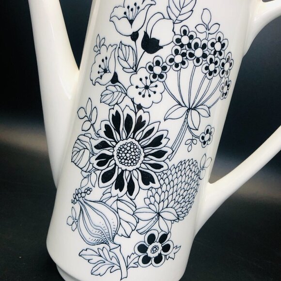60s Grindley MANITOU Mod Black White Coffee Chocolate Pot Flower Power Ironstone - Picture 3 of 11